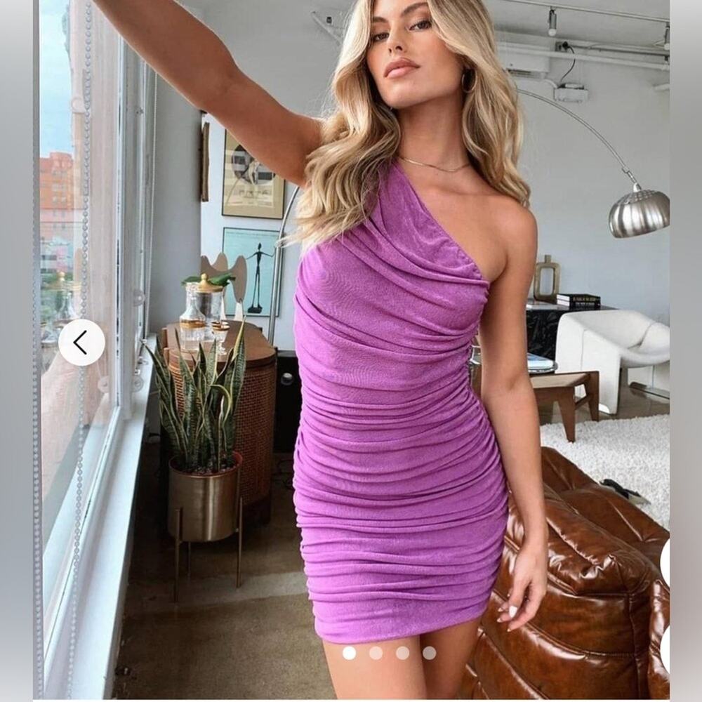 NWT! Lioness (S) Purple One Shoulder Ruched Mini Dress- Date Night, Going Out